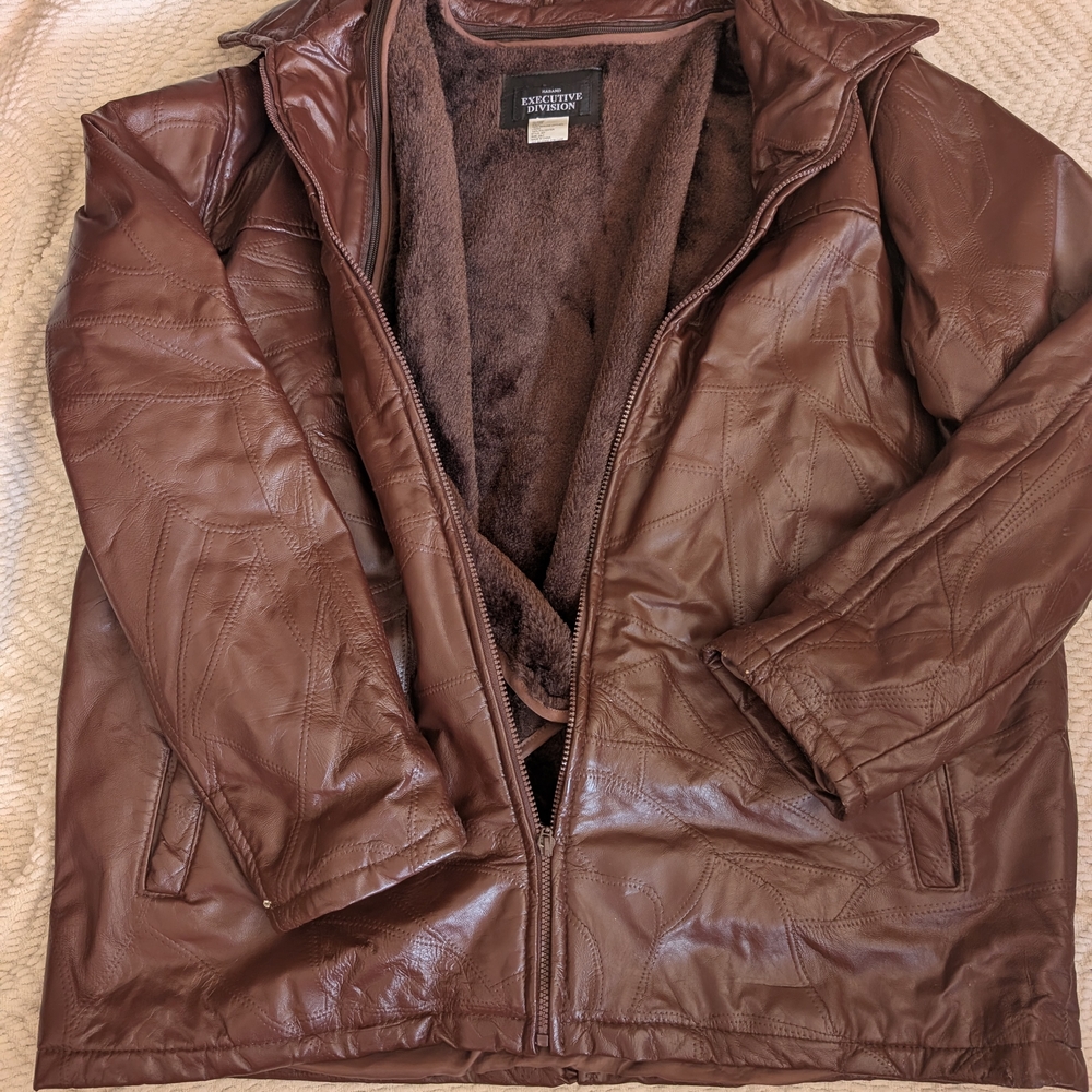 Brown 100% Leather Men's Jacket with Sherpa Lining